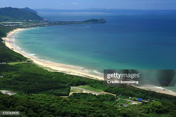 beach line from mt. hiyama - fukuoka prefecture stock pictures, royalty-free photos & images