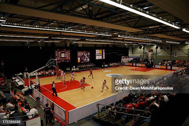 General view of the action in the Boys Basketball match between Croatia and Serbia on Day 3 of the European Youth Olympic Festival held at De Uithof...