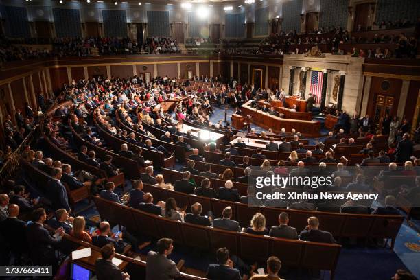 Representatives cast their votes for House Speaker in the House chamber in Washington, D.C., the United States, on Oct. 20, 2023. Right-wing...