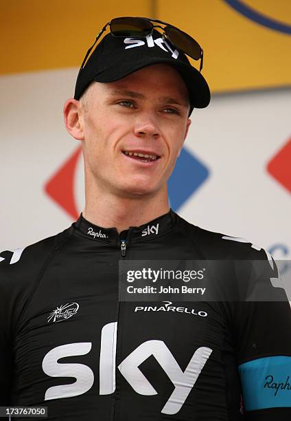 Christopher Froome of Great Britain and Team Sky Procycling keeps the best climber's jersey after stage seventeen of the 2013 Tour de France, a 32KM...