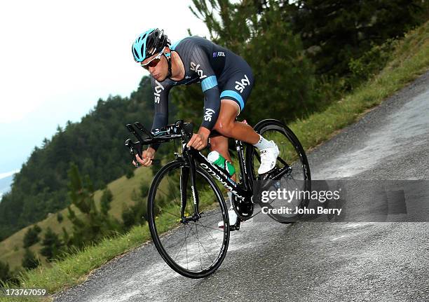 Richie Porte of Australia and Team Sky Procycling in action during stage seventeen of the 2013 Tour de France, a 32KM Individual Time Trial from...