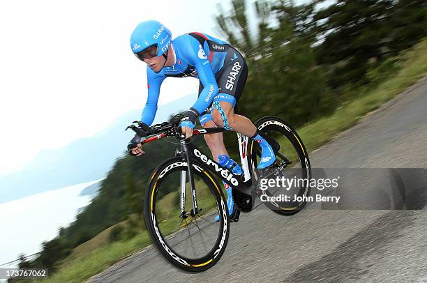 Andrew Talansky of the USA and Team Garmin-Sharp in action during stage seventeen of the 2013 Tour de France, a 32KM Individual Time Trial from...