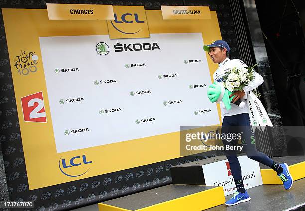 Nairo Quintana of Colombia and Movistar Team keeps the best youger's white jersey after stage seventeen of the 2013 Tour de France, a 32KM Individual...