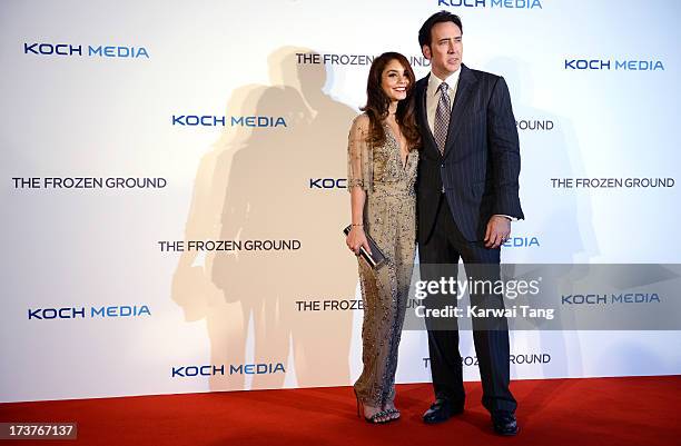 Vanessa Hudgens and Nicolas Cage attend the UK Premiere of 'The Frozen Ground' at Vue West End on July 17, 2013 in London, England.