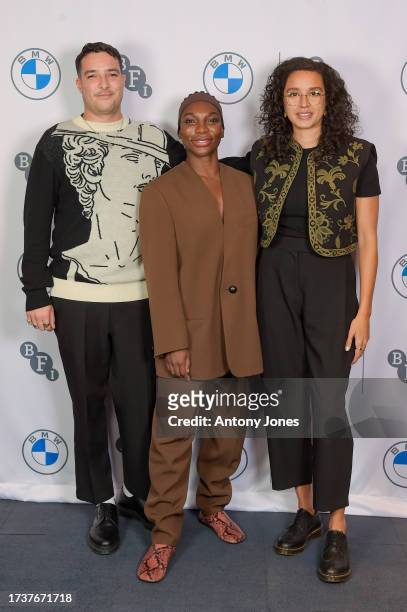 Winners of the BMW Filmmaking Challenge in partnership with the BFI Jason Bradbury and Cheri Darbon with mentor Michaela Coel ( on October 15, 2023...