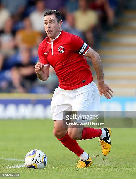 Andy Hughes of Charlton in action during the Pre Season Friendly between AFC Wimbledon and Charlton Athletic at The Cherry Red Records Stadium on...