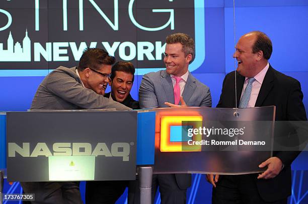 Fredrik Eklund, Luis D Ortiz, Ryan Serhant and David Wicks ring the NASDAQ closing bell at NASDAQ MarketSite on July 17, 2013 in New York City.