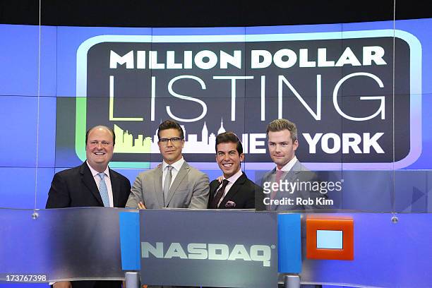 Vice President David Wicks, Fredrik Eklund, Luis D. Ortiz and Ryan Serhant ring closing bell at NASDAQ MarketSite on July 17, 2013 in New York City.