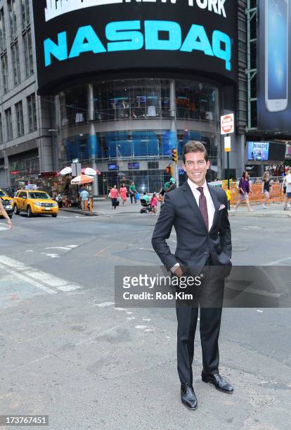 Luis D. Ortiz, cast member of Bravo's "Million Dollar Listing" rings closing bell at NASDAQ MarketSite on July 17, 2013 in New York City.