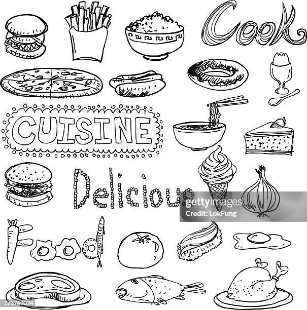 daily food sketch drawing collection - serving size stock illustrations