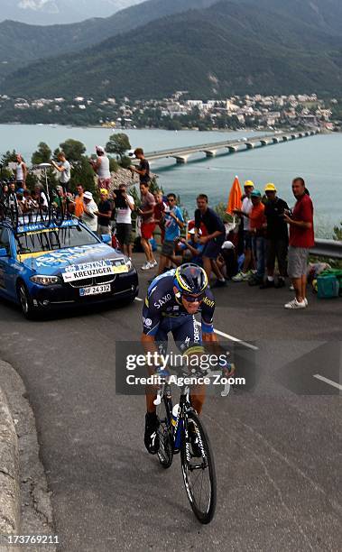 Alberto Contador of Spain and Team Saxo-Tinkoff climbs during Stage 17 of the Tour de France on Wednesday 17 July Embrun to Chorges, France.