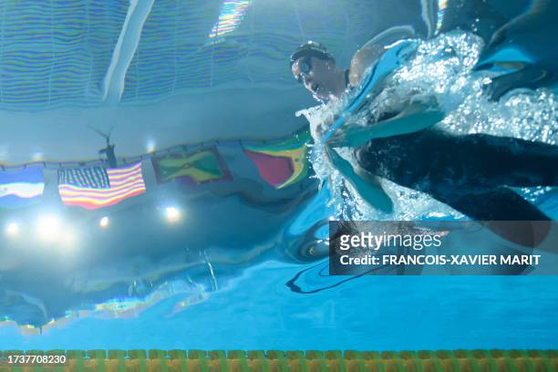 Canada's Rachel Nicol competes in the women's 100m breaststroke heat 3 swimming event of the Pan American Games Santiago 2023, at the Aquatics Centre...