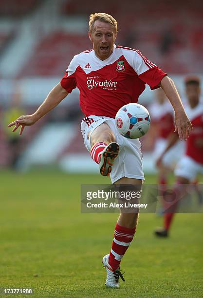 Brett Ormerod of Wrexham AFC controls the ball during the Pre Season Friendly match between Wrexham AFC and Wolverhampton Wanderers at Racecourse...