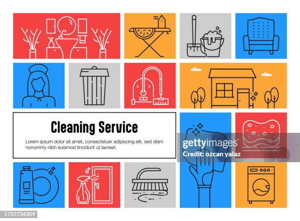 cleaning service related vector banner design concept. global multi-sphere ready-to-use template. web banner, website header, magazine, mobile application etc. modern design. - kitchen garbage stock illustrations
