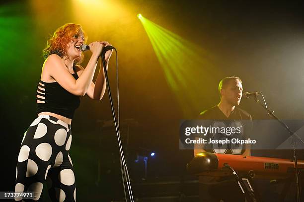 Lizzy Plapinger and Max Hershenow of MS MR performs at Electric Ballroom on July 17, 2013 in London, England.