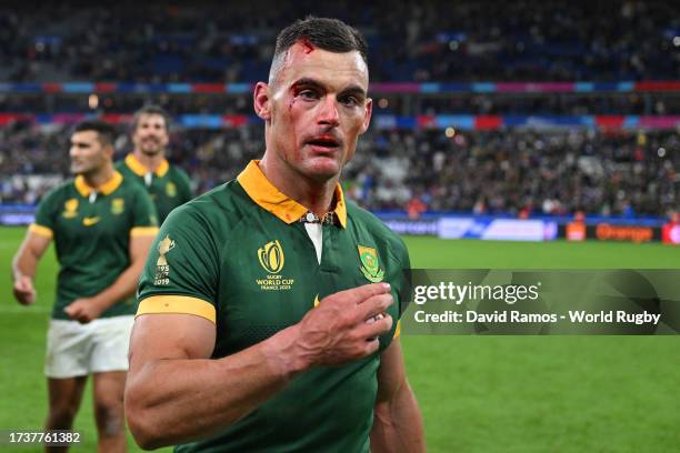 Jesse Kriel of South Africa looks on at full-time following the Rugby World Cup France 2023 Quarter Final match between France and South Africa at...