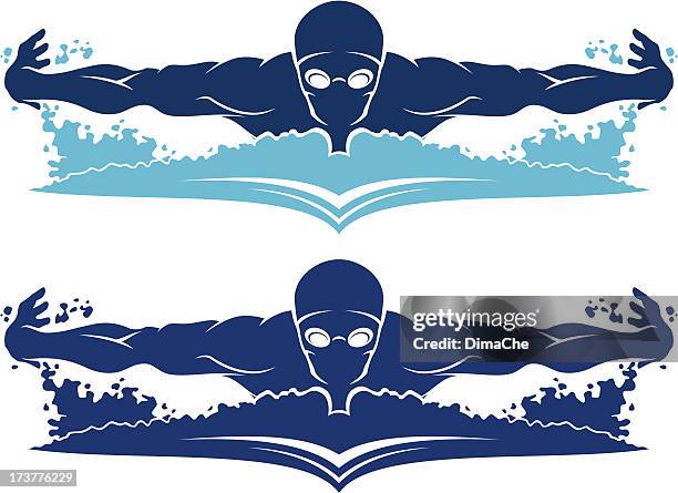 ilustrações de stock, clip art, desenhos animados e ícones de natação vista frontal - nadar-mariposa