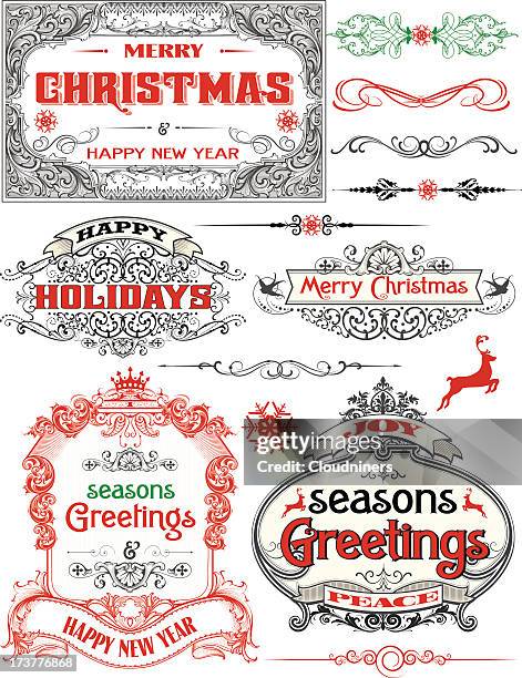 christmas antique frame labels - intricacy stock illustrations