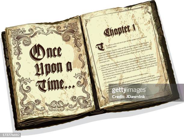 old fashioned open fairytale storybook with text design - disney stock illustrations