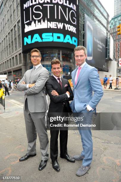 Fredrik Eklund, Luis D Ortiz and Ryan Serhant ring the NASDAQ closing bell at NASDAQ MarketSite on July 17, 2013 in New York City.