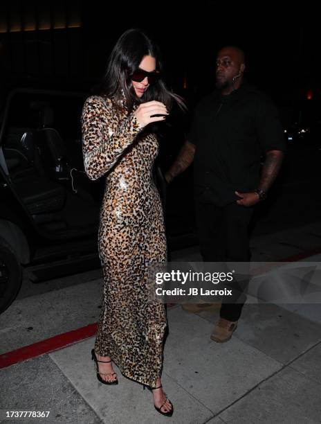 Kendall Jenner is seen at Funke for Kim Kardashian's birthday party on October 20, 2023 in Los Angeles, California.