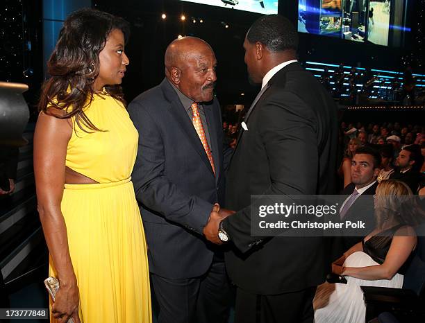 Monique Brown, NFL legend Jim Brown and NFL player Ray Lewis attend The 2013 ESPY Awards at Nokia Theatre L.A. Live on; July 17, 2013 in Los Angeles,...