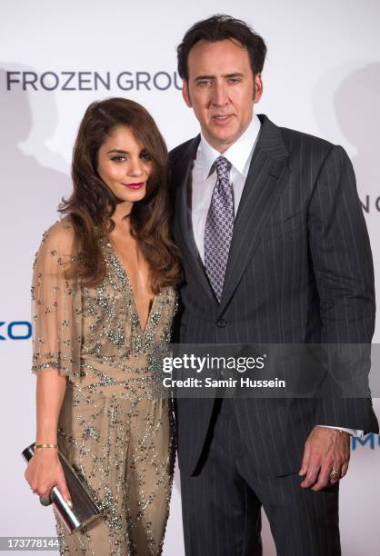 Vanessa Hudgens and Nicolas Cage attend the UK Premiere of 'The Frozen Ground' at the Vue West End Leicester Square on July 17, 2013 in London,...