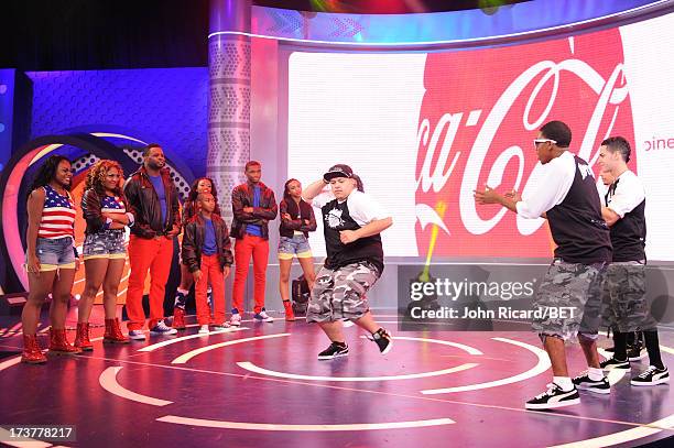 Summer Series Round 2 competitors Devastation Dance Crew and WTO Dance Crew battle at BET's 106 & Park at BET Studios on July 17, 2013 in New York...