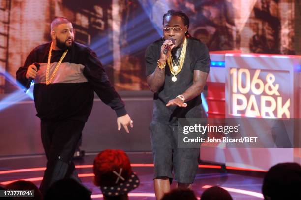 Ace Hood and DJ Khaled perform at BET's 106 & Park at BET Studios on July 17, 2013 in New York City.