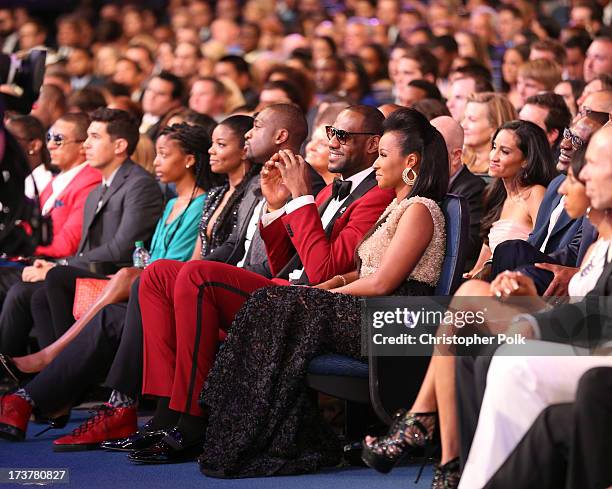 Actress Gabrielle Union, NBA player Dwyane Wade, NBA player LeBron James, and Savannah Brinson attend The 2013 ESPY Awards at Nokia Theatre L.A. Live...