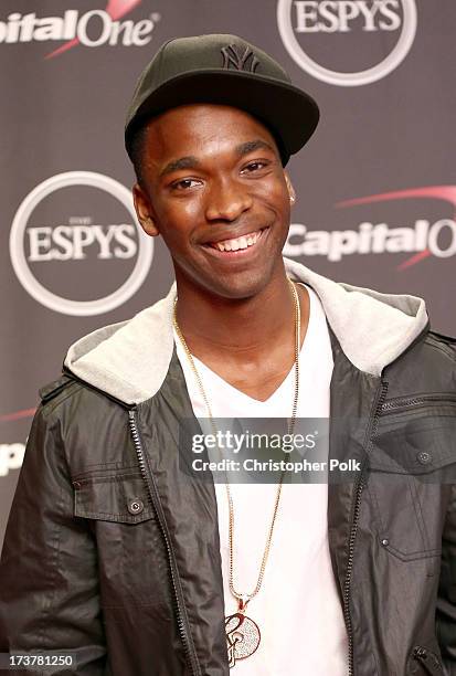 Actor/Comedian Jay Pharoah poses backstage at The 2013 ESPY Awards at Nokia Theatre L.A. Live on July 17, 2013 in Los Angeles, California.