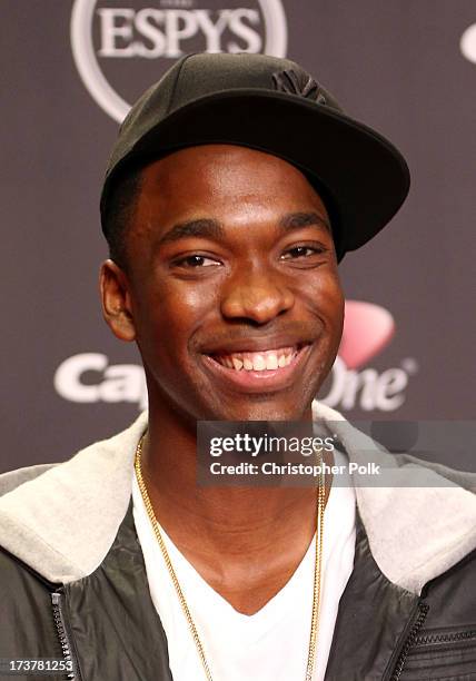 Actor/Comedian Jay Pharoah poses backstage at The 2013 ESPY Awards at Nokia Theatre L.A. Live on July 17, 2013 in Los Angeles, California.