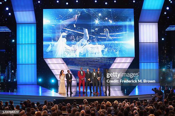 Sean "Diddy" Combs presents Best Team award to winners NBA player LeBron James, NBA coaches David Fizdale and Erik Spoelstra along with NBA players...