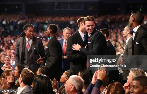 Florida Gulf Coast Eagles men's basketball team members, winners of Best Upset award, attend The 2013 ESPY Awards at Nokia Theatre L.A. Live on July...