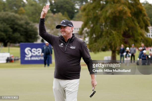 Rod Pampling of Australia reacts after winning the SAS Championship at Prestonwood Country Club on October 15, 2023 in Cary, North Carolina.