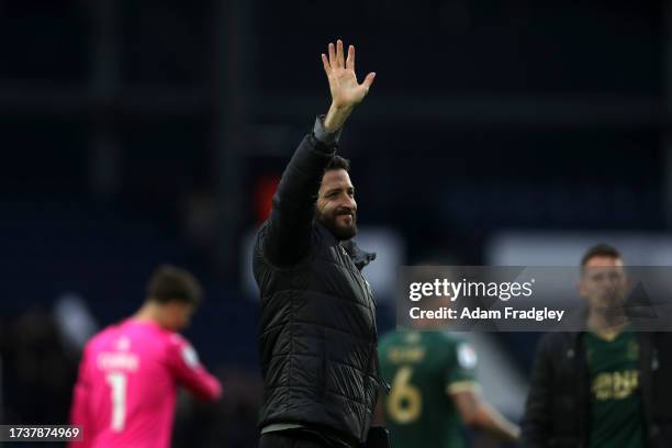 Damia Abella Statistical Analyst of West Bromwich Albion applauds the West Bromwich Albion fans after the Sky Bet Championship match between West...