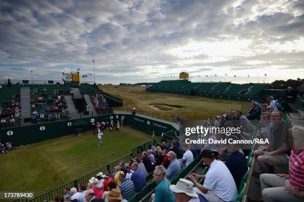 Lloyd Saltman of Scotland tees off on the 1st hole during the first round of the 142nd Open Championship at Muirfield on July 18, 2013 in Gullane,...