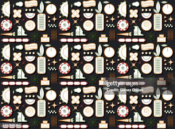 african clash ethnic tribal seamless pattern background. vector red, yellow, green symbols, square repeat lines backdrop for black history month, juneteenth, kwanzaa harvest print, banner, wallpaper stock illustration - cheese pattern stock illustrations