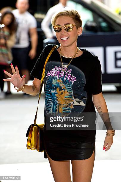 Miley Cyrus sighted at BBC Radio 1 on July 18, 2013 in London, England.