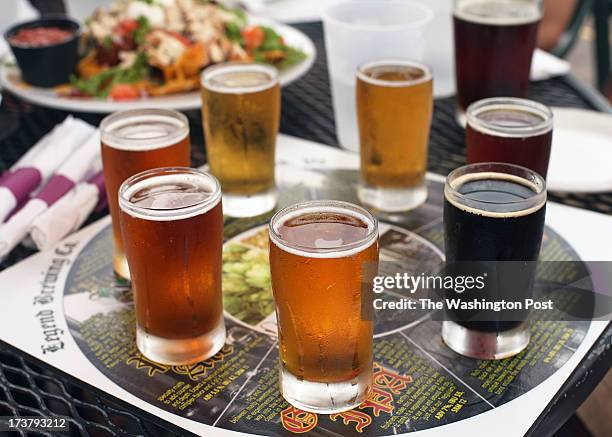 Richmond VA-A sampler of beers brewed at Legend Brewing Co. Is served on the patio in Richmond, Va. Saturday June 13, 2013. .