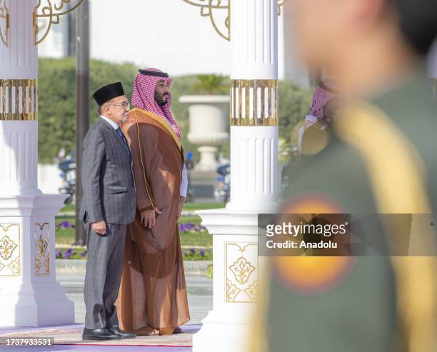 Saudi Arabian Crown Prince Mohammed bin Salman Al Saud receives Prime Minister of Malaysia, Anwar Ibrahim at Al Yamamah Palace in Riyadh, Saudi...