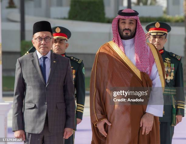 Saudi Arabian Crown Prince Mohammed bin Salman Al Saud receives Prime Minister of Malaysia, Anwar Ibrahim at Al Yamamah Palace in Riyadh, Saudi...