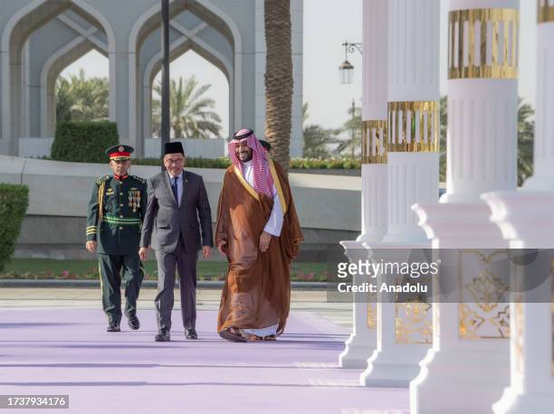 Saudi Arabian Crown Prince Mohammed bin Salman Al Saud receives Prime Minister of Malaysia, Anwar Ibrahim at Al Yamamah Palace in Riyadh, Saudi...