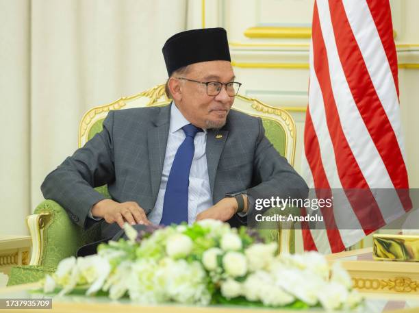 Saudi Arabian Crown Prince Mohammed bin Salman Al Saud receives Prime Minister of Malaysia, Anwar Ibrahim at Al Yamamah Palace in Riyadh, Saudi...