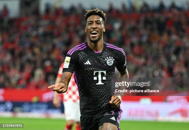 October 2023, Rhineland-Palatinate, Mainz: Soccer: Bundesliga, 1. FSV Mainz 05 - FC Bayern München, Matchday 8, at Mewa Arena. Munich's Kingsley...