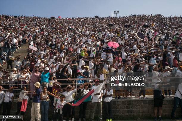 Supporters attend a meeting of the eleven opposition candidates in Antananarivo on October 21, 2023.