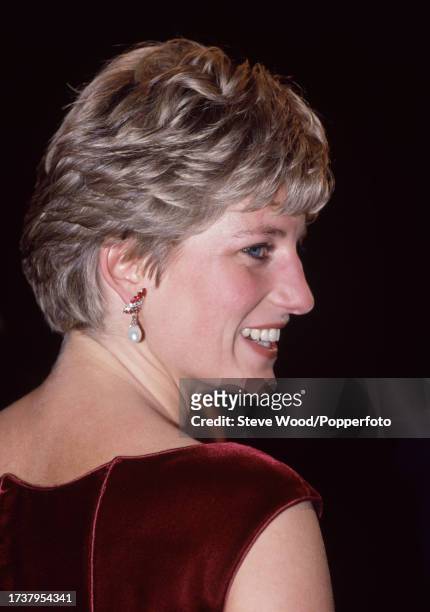 Princess Diana attending the show 'Dance For Life' in aid of HIV charity Cruisaid at Her Majesty's Theatre in Haymarket, London on 1st December,...