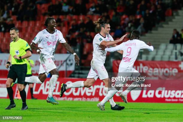 Andrew CARROLL of Amiens celebrates his goal during the Ligue 2 BKT match between Football Club d'Annecy v Amiens Sporting Club at Parc Des Sports on...