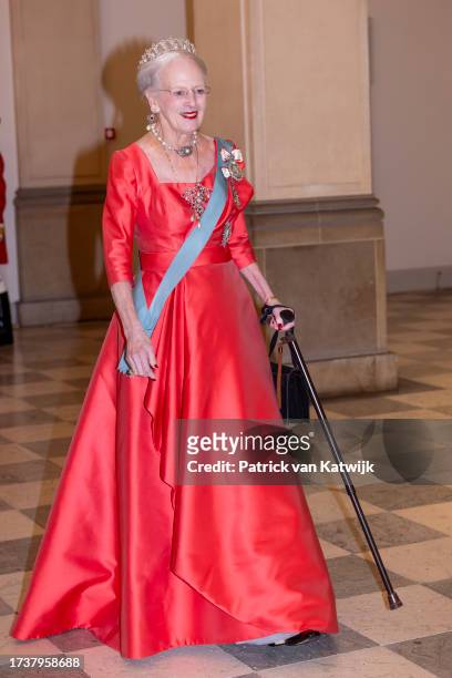 Queen Margrethe of Denmark attend the gala diner to celebrate the 18th birthday of H.K.H. Prince Christian's at Christiansborg Palace on October 15,...