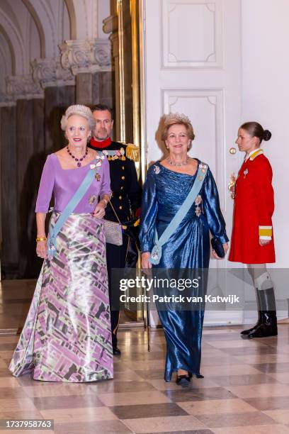 Princess Benedikte of Denmark and Queen Anne-Marie of Greece attend the gala diner to celebrate the 18th birthday of H.K.H. Prince Christian's at...